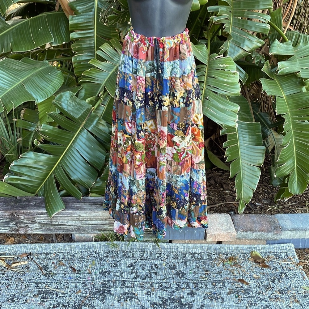 Patchwork tiered, bohemian floral cotton, full skirt - Picture 4 of 7